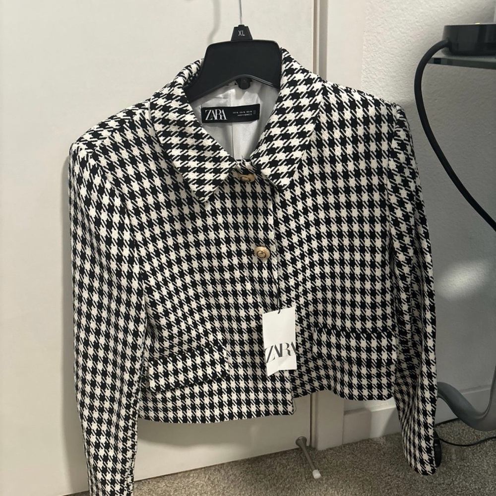 Zara Black and White Houndstooth Women's Jacket - size XL